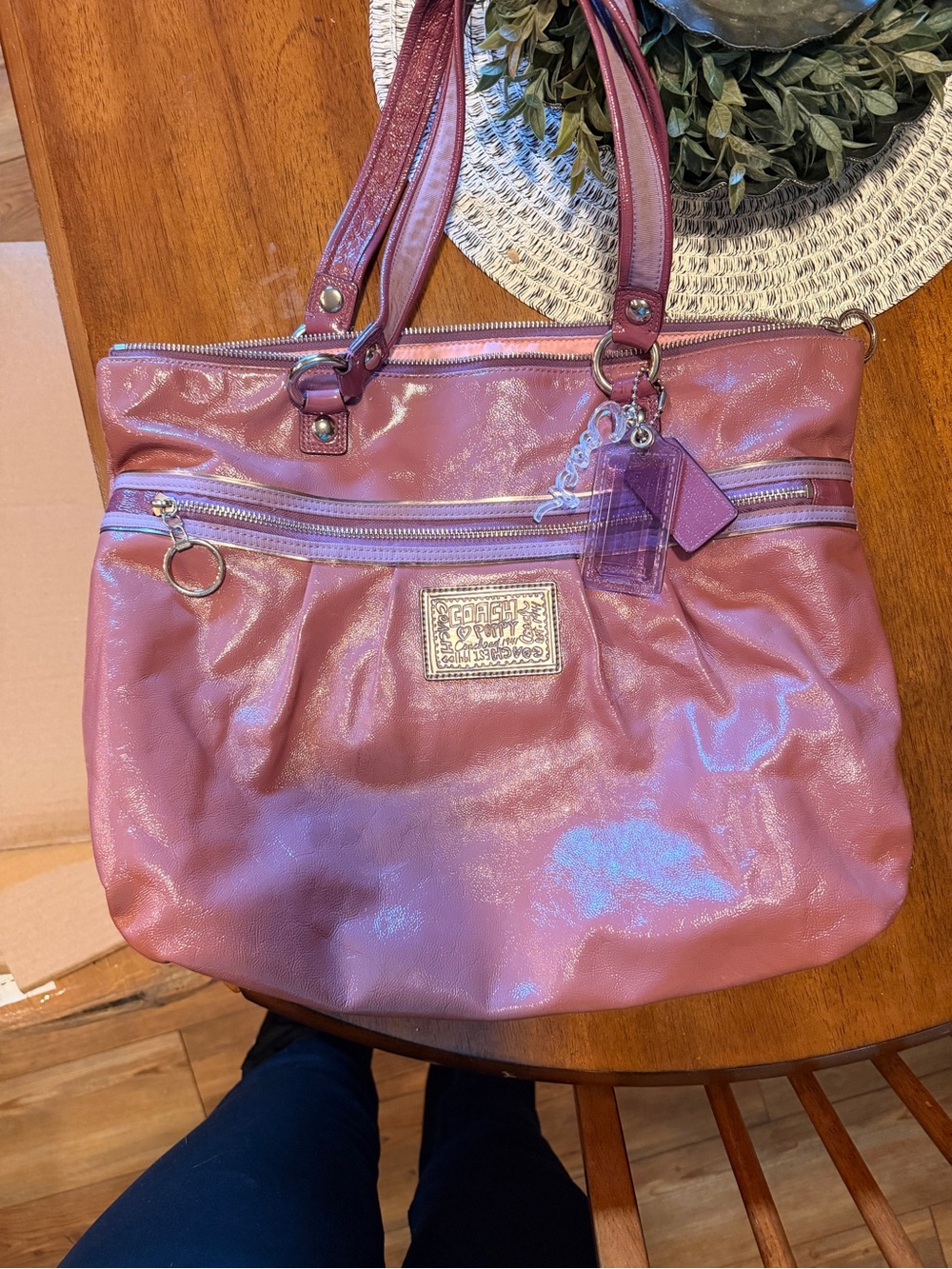 Coach Shimmery Mauve Patent-Effect Tote Bag